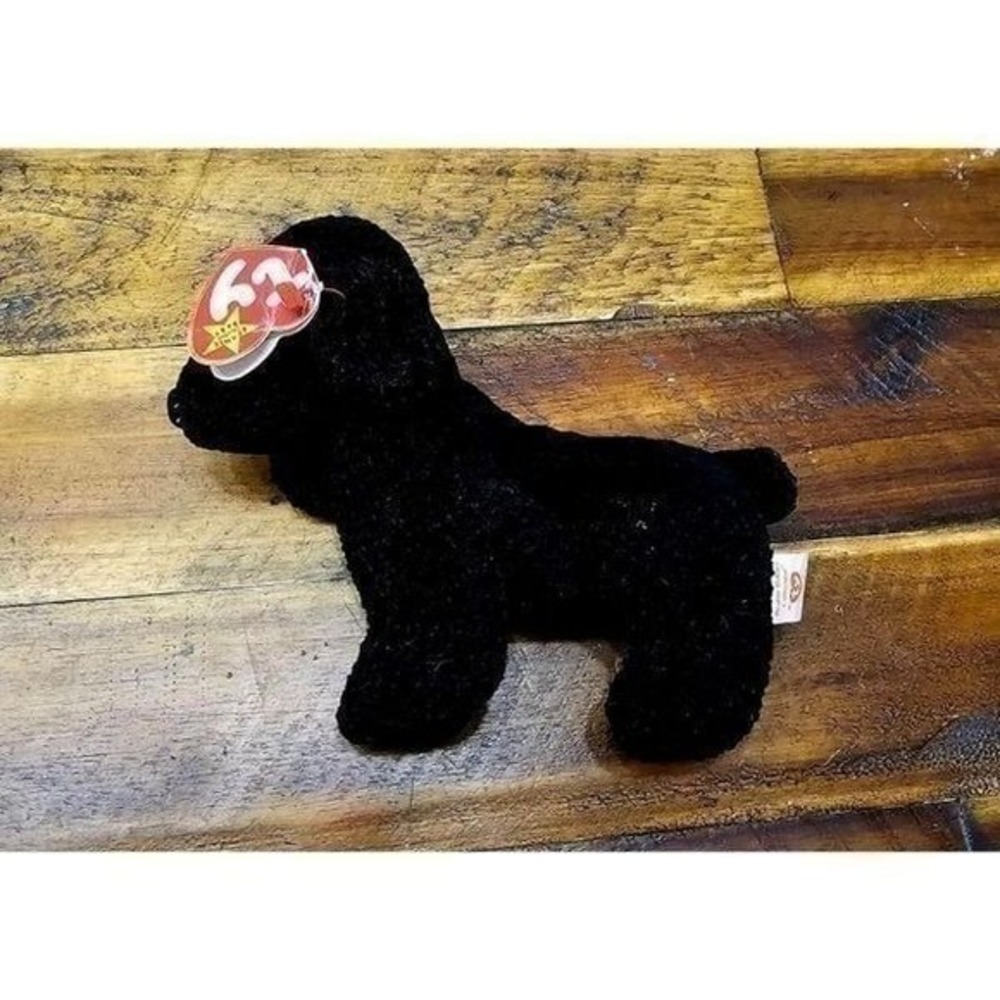 Vintage Ty Beanie Baby Curly the Black Dog Plush Toy‎ w/ Tags 1996